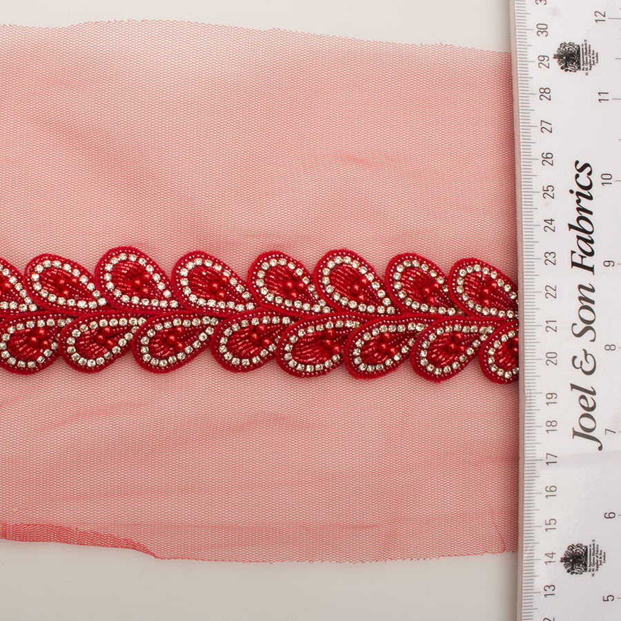 Red 'Petal' Diamanté & Beaded Trim