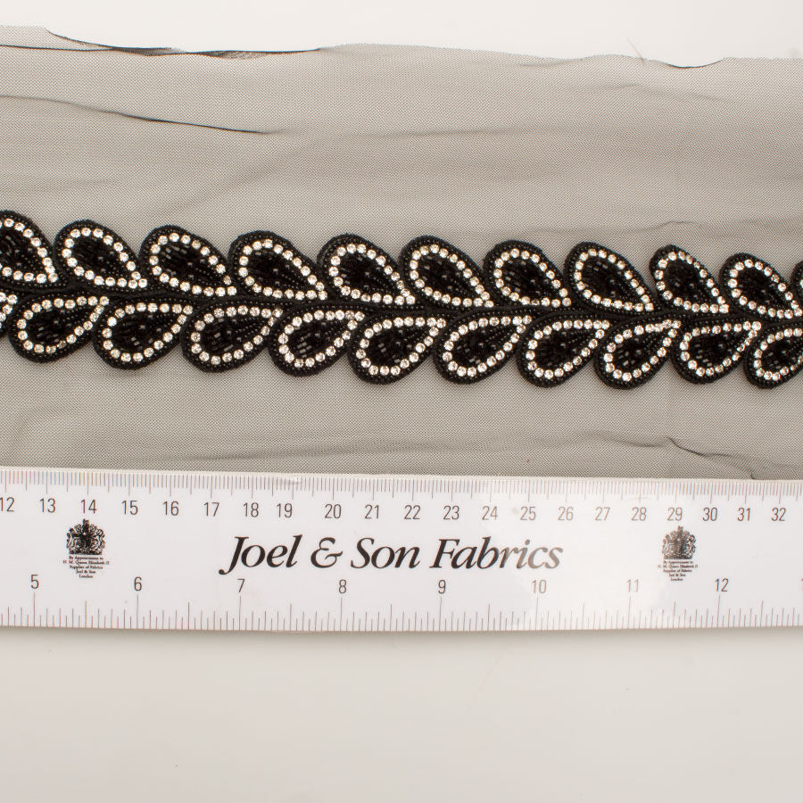 Black 'Petal' Diamanté & Beaded Trim