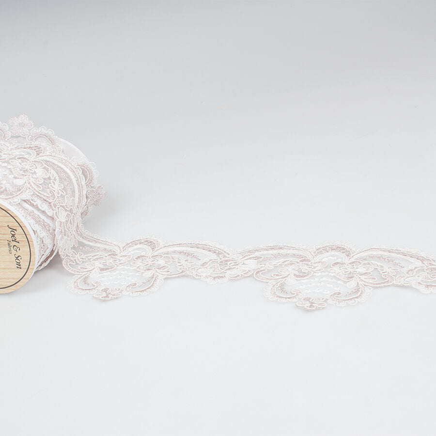 Ivory & Pink Metallic Lace Trim