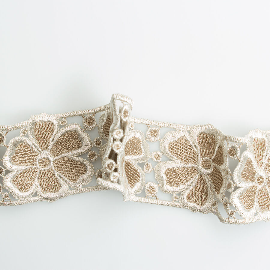 Gold & Beige Floral Metallic Guipure Trim