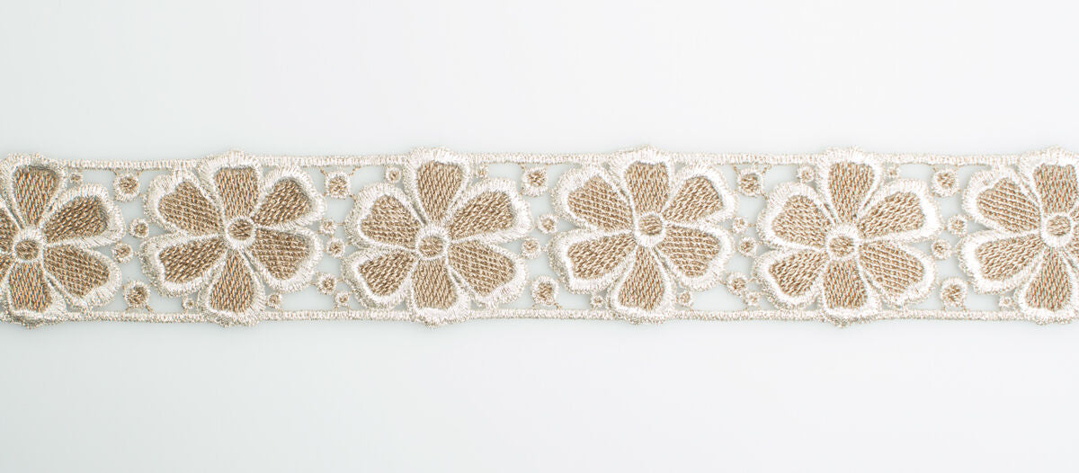 Gold & Beige Floral Metallic Guipure Trim