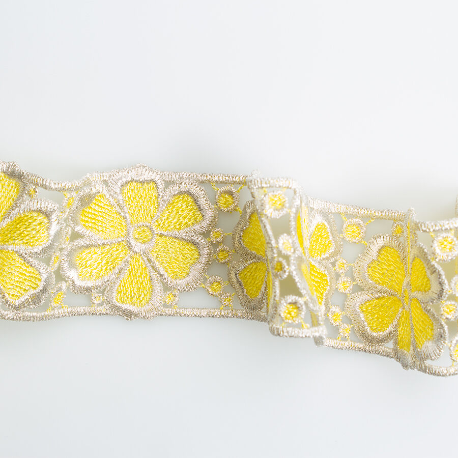 Gold & Yellow Floral Metallic Guipure Trim