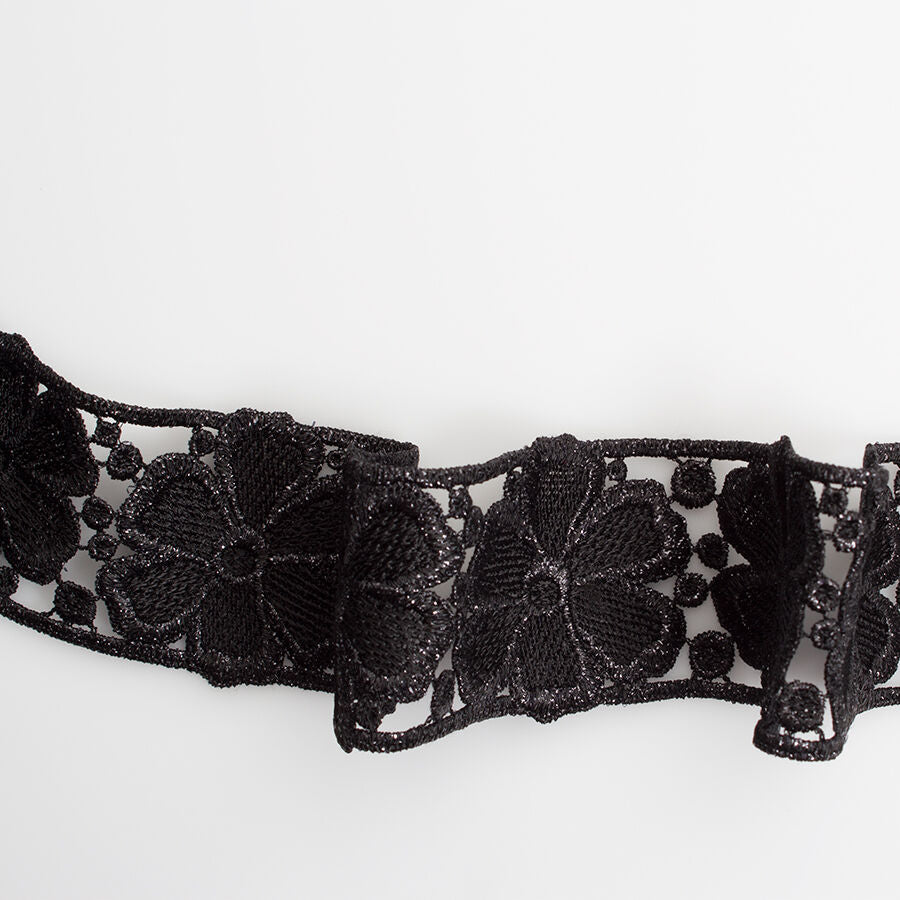 Black Floral Metallic Guipure Trim