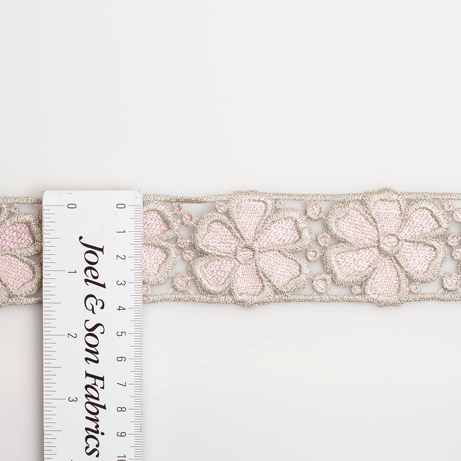 Gold & Pink Floral Metallic Guipure Trim