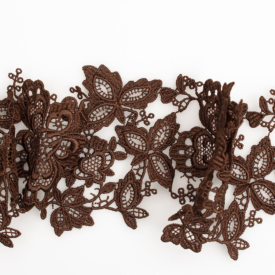 Dark Brown Floral Guipure Trim