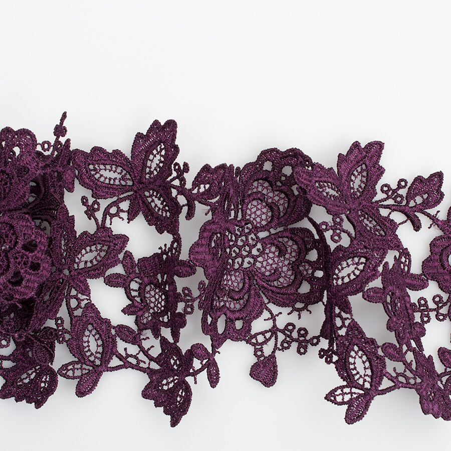 Dark Plum Floral Guipure Trim