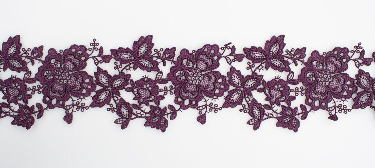 Dark Plum Floral Guipure Trim