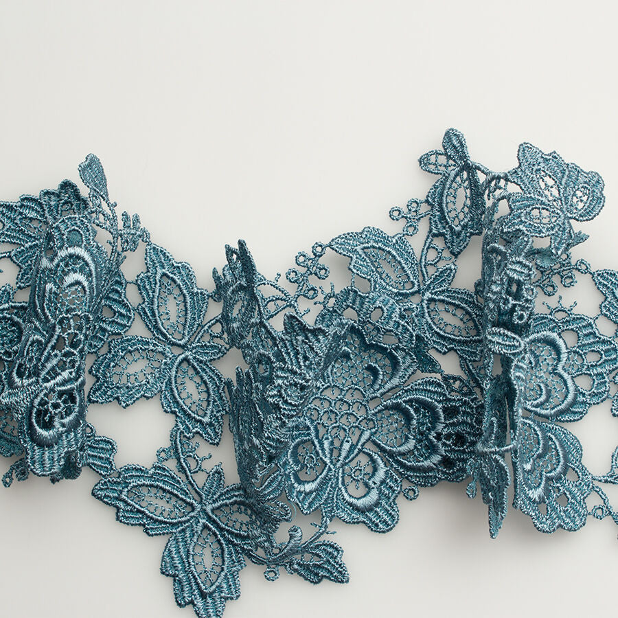 Teal Blue Floral Guipure Trim