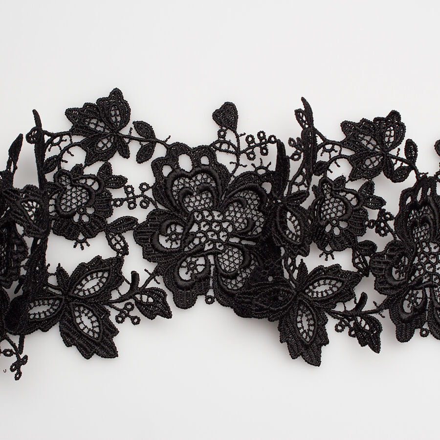 Black Floral Guipure Trim