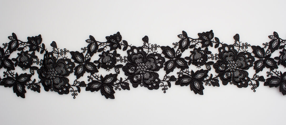 Black Floral Guipure Trim