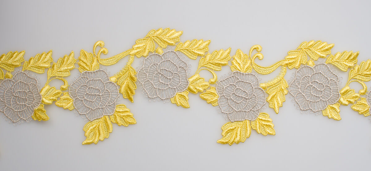 Canary Yellow Floral Metallic Guipure Trim