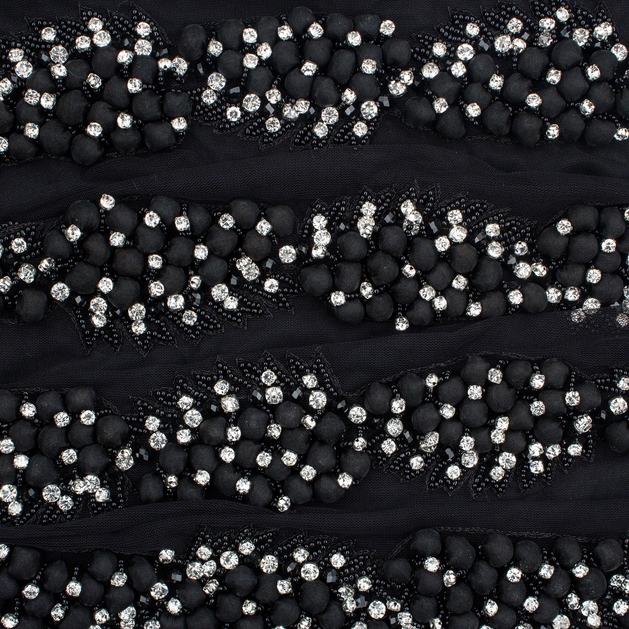 Black Hand Beaded Trim with Crystals