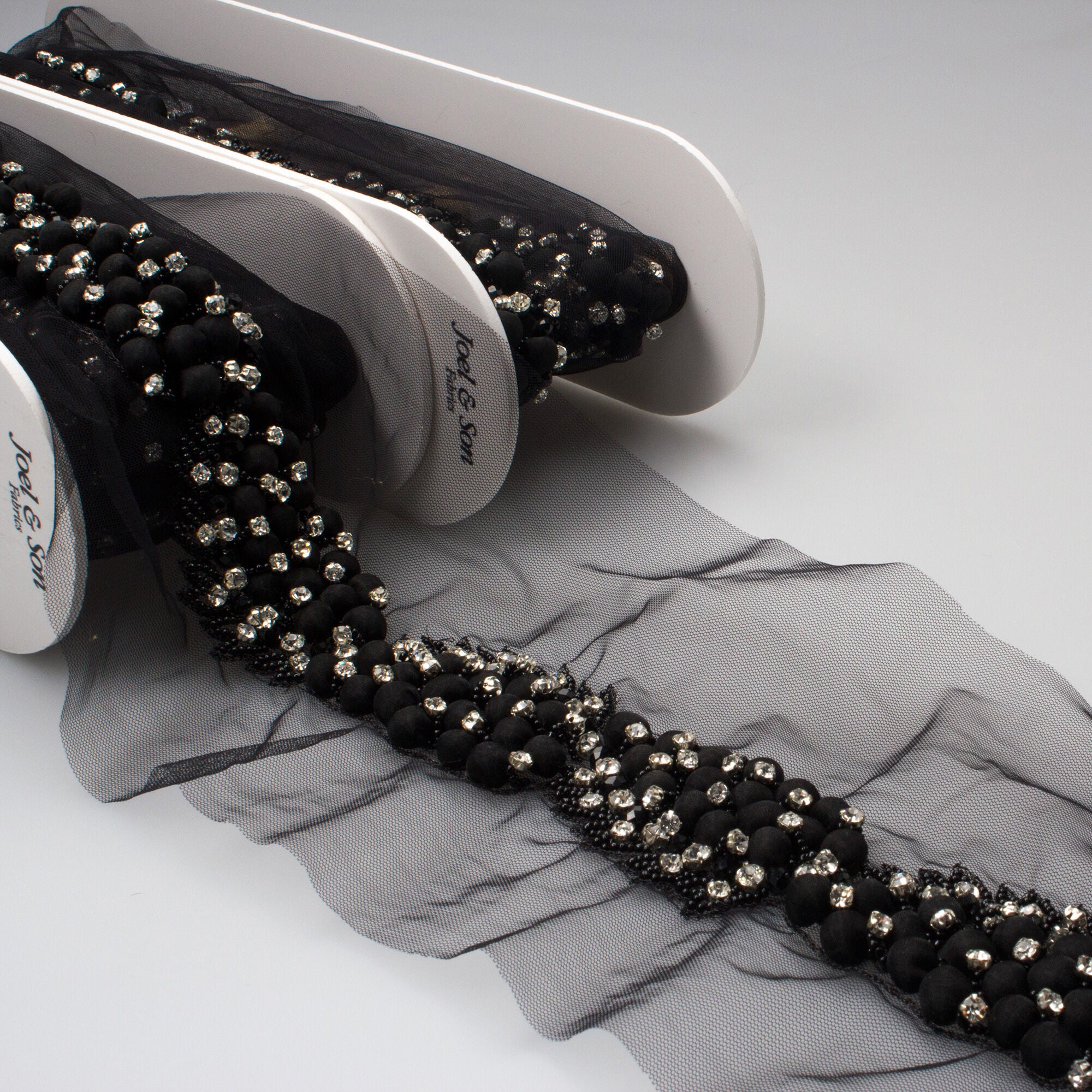 Black Hand Beaded Trim with Crystals