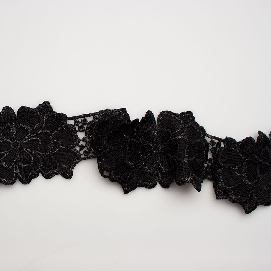 Black Metallic Floral Guipure Trim