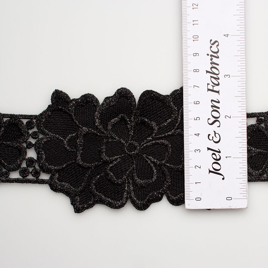 Black Metallic Floral Guipure Trim