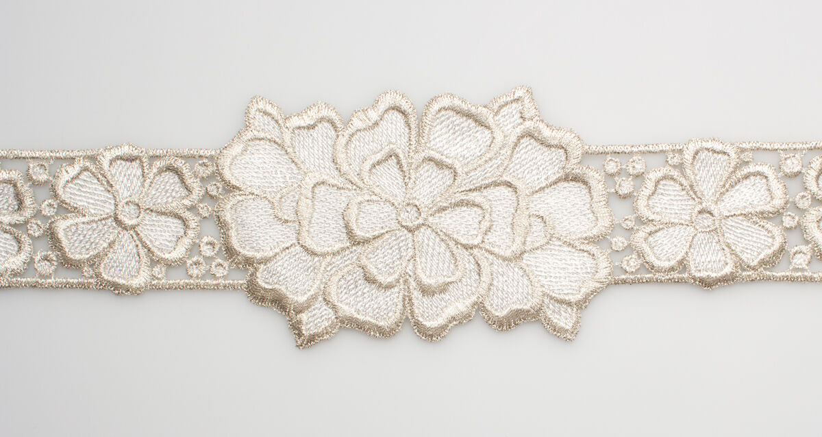 Ivory Metallic Floral Guipure Trim