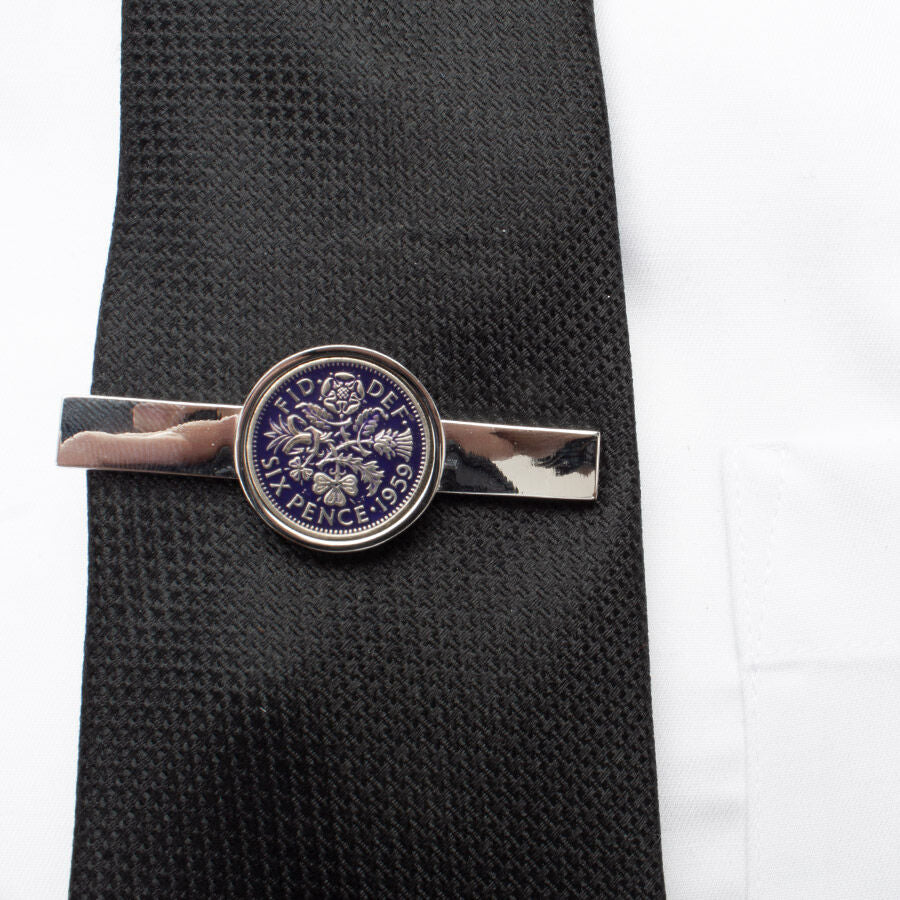 Blue Enamelled '1959 Six Pence' Tie Clip