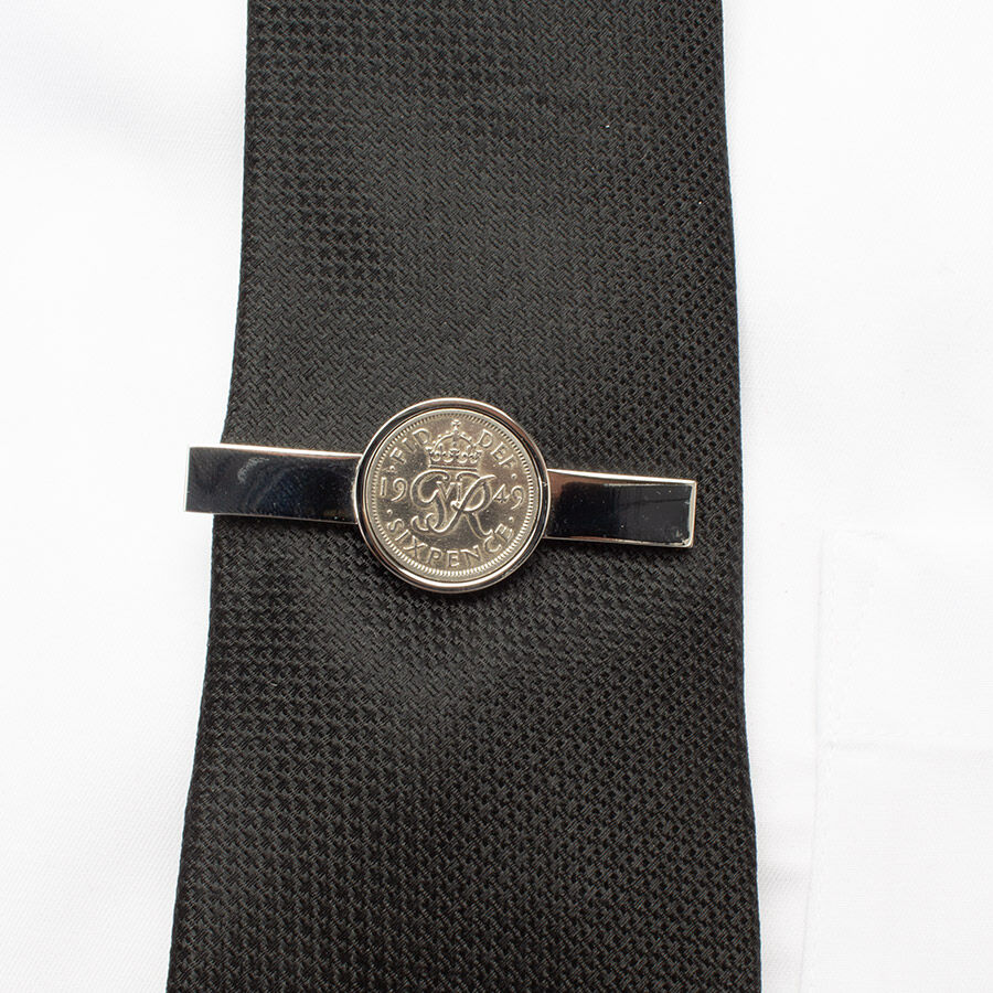 Silver Plated '1949 Six Pence' Tie Clip